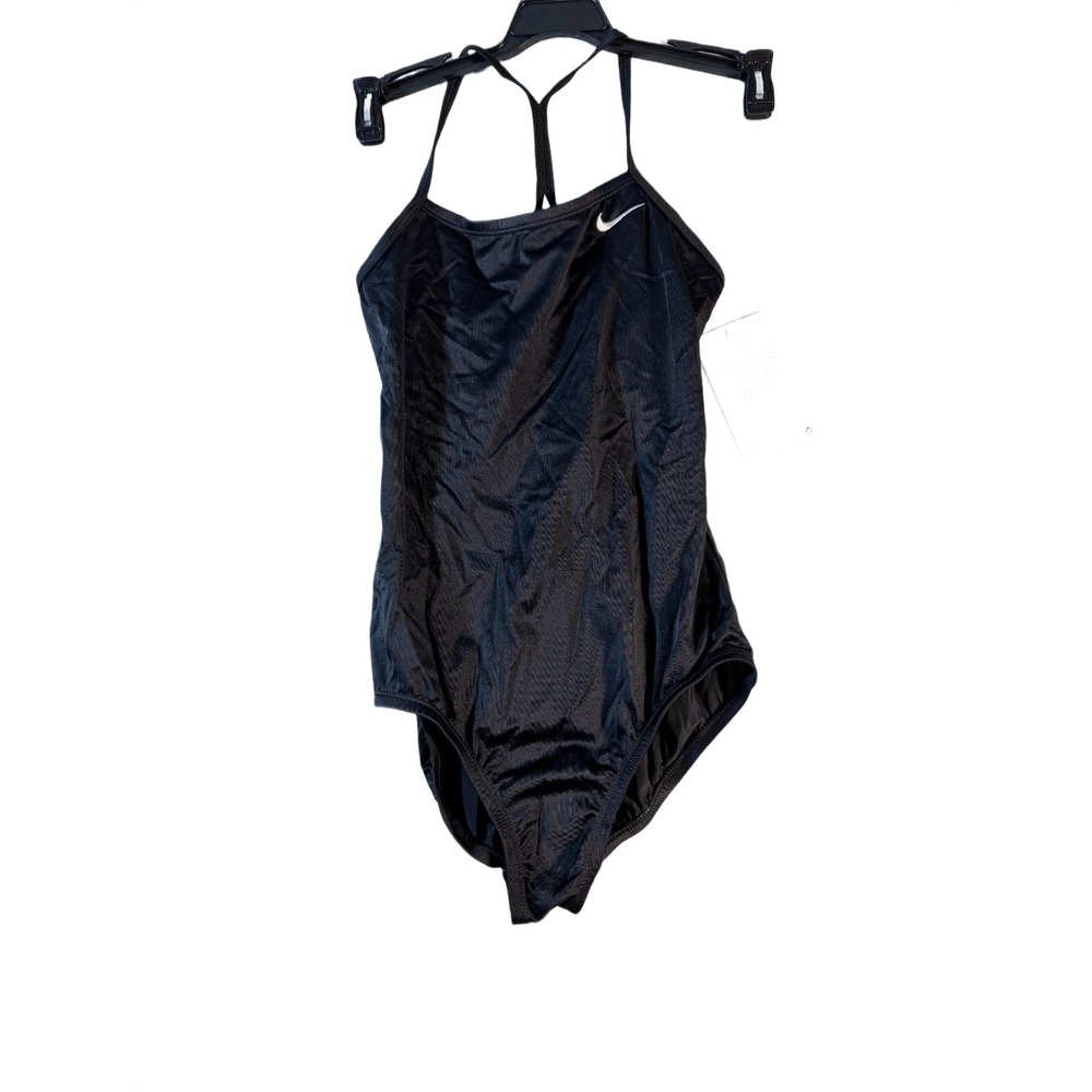 Nike Girls Solid Racerback One Piece Swimsuit Black NESS9644-001 Size M 10-12Y